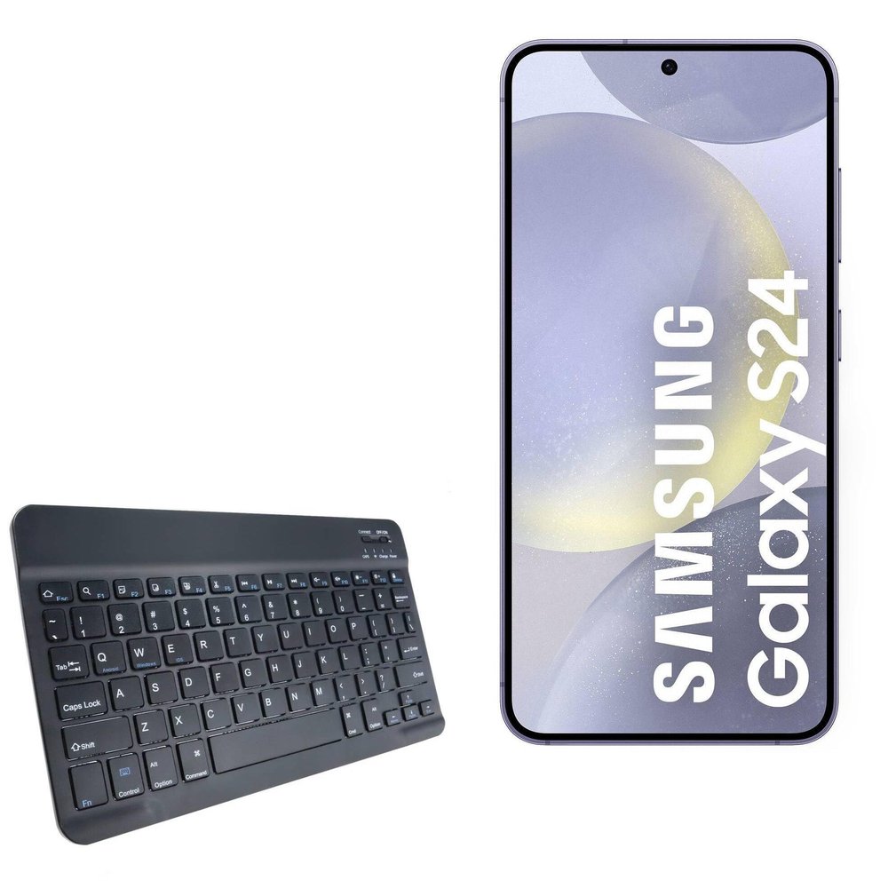 BoxWave Keyboard Compatible With Samsung Galaxy S24+ - SlimKeys Bluetooth Keyboard, Portable Thin with Chiclet-Style Keys - Jet Black