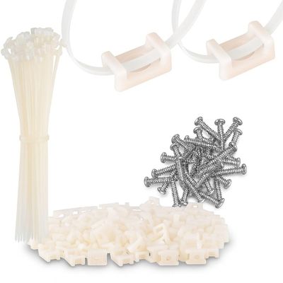 GTSE 8 Inch White Zip Ties, Saddle Mounts and Self Tapping Screws Set, 100 Pack Cable Ties, 50lb Strength, UV Resistant Strong Self-Locking Tie Wraps