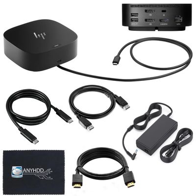 HP Docking Station for Laptop Dual Monitor and Charging Bundle - HP USB-C G5 Dock 5TW10AA / 5TW10UT / 5TW10AA#ABB with 120W Adapter, HDMI, DisplayPort, USB-C Cables & Microfiber Cleaning Cloth