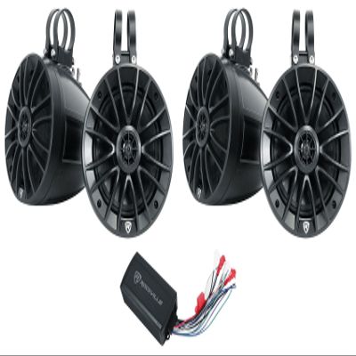 Rockville UT65B Bundle: (2) 6.5 in 400-Watt Peak/100-Watt RMS UTV/ATV Rollbar Marine Wakeboard Speakers IPX6, PS40 4-Channel Bluetooth ATV/UTV/Motorcycle IP65 Amplifier, 3-Items