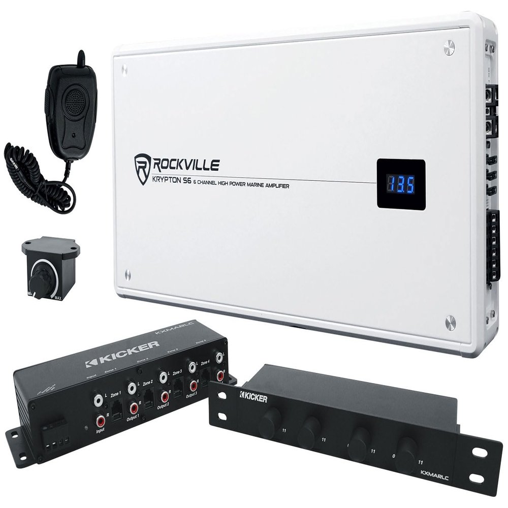 Rockville Krypton S6 Marine/Boat 6-Channel Amplifier+Kicker 4-Zone Level Control