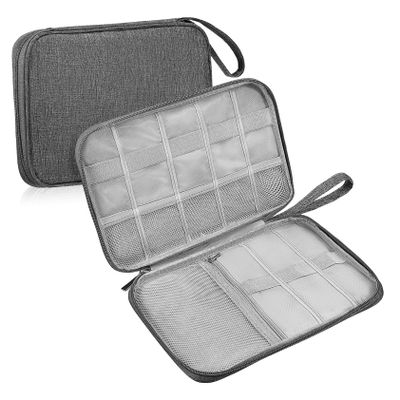 DirectNine Basics 2pcs Travel Cable Organizer Bag Portable Earphone Case for Digital Accessories Storage Grey Travel Cord Organizer Pouches for Cables Chargers