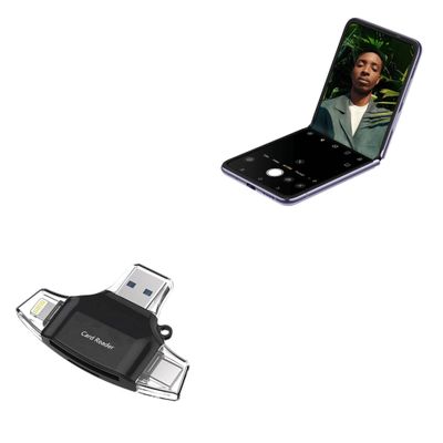 BoxWave Smart Gadget Compatible with Tecno Phantom V Flip - AllReader SD Card Reader, microSD Card Reader SD Compact USB - Jet Black