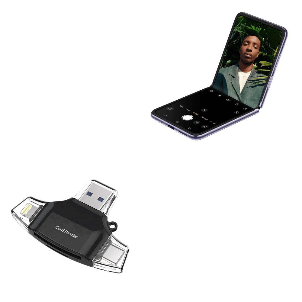BoxWave Smart Gadget Compatible with Tecno Phantom V Flip - AllReader SD Card Reader, microSD Card Reader SD Compact USB - Jet Black