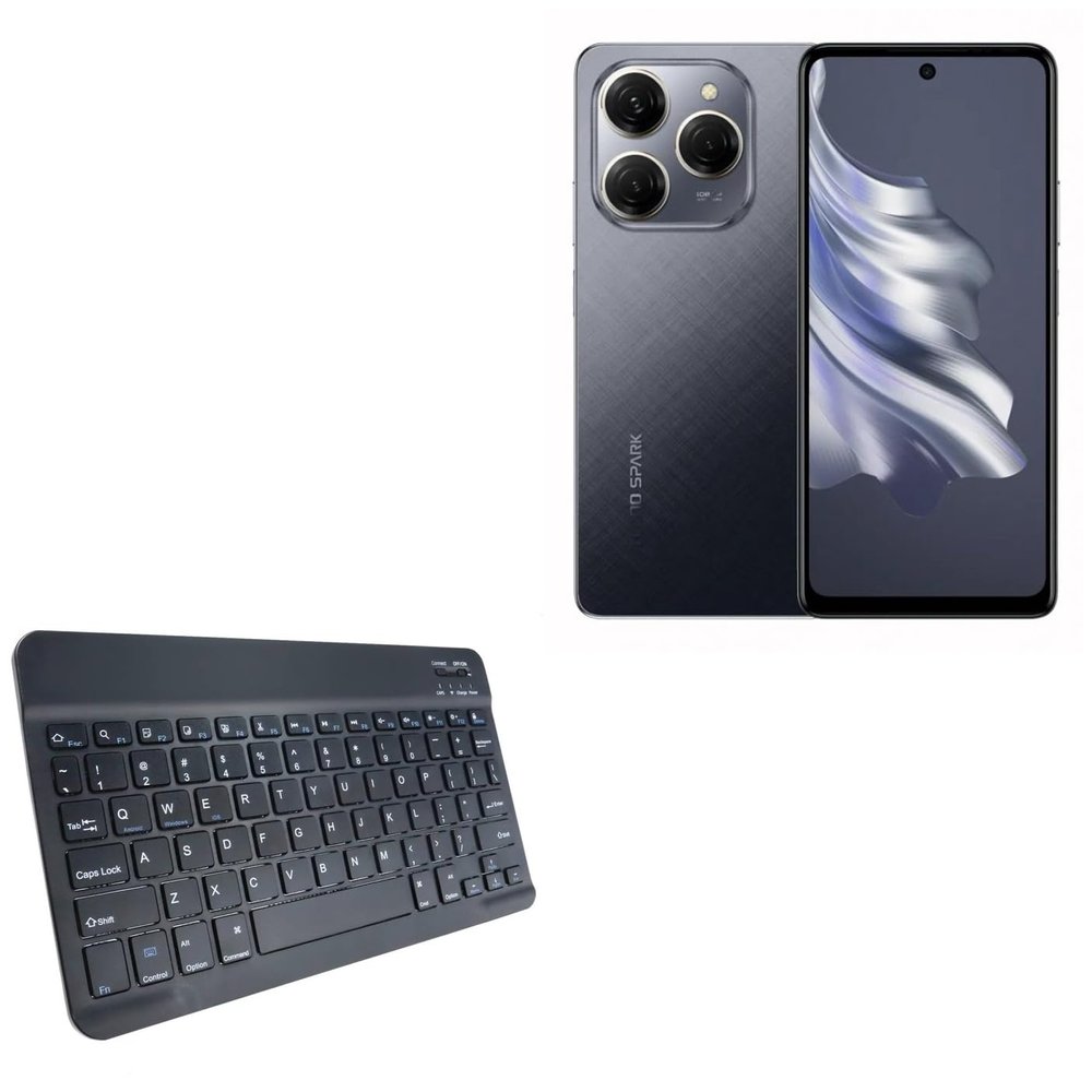 BoxWave Keyboard Compatible with Tecno Spark 20 Pro - SlimKeys Bluetooth Keyboard, Portable Thin with Chiclet-Style Keys - Jet Black