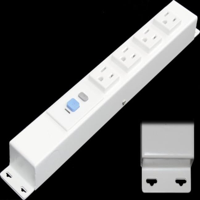 12" Hardwired Power Strip (NO Power Cord), 4 Tamper Resistant Outlets (NEMA 5-15R - NOT 20Amp), ALCI - Electric Leak Protection Enabled, with Ears (with mounting tabs on Both Ends), White