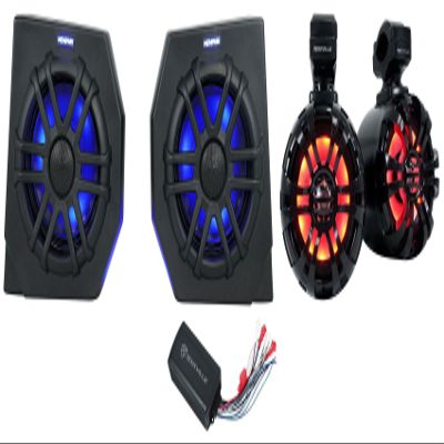 Audiosavings Bundle: (2) Memphis Audio CANAMDEF65FE 75w RMS Speaker Pods for 2018 Bundle with (2) Rockville WB50KLS Black 5.25" LED Tower Speakers. (1) Rockville PS40 4 Channel Amplifier.(5 Item)