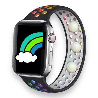 Stress and Balance Support Watch Band  Black Rainbow Acupressure Strap for Nausea, Focus, and Mood  Silicone Solo Loop Compatible with Apple Watch (Small 42/49)