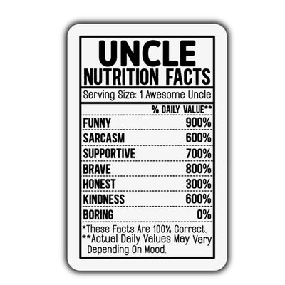 Uncle Nutrition facts sticker