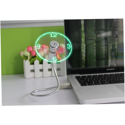 ETHZZLE Clock Fan for Desktop Led Mini Fan Flexible Pvc Blades Cooling for Home