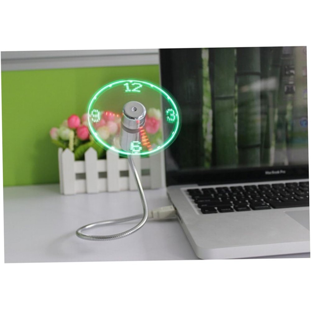 ETHZZLE Clock Fan for Desktop Led Mini Fan Flexible Pvc Blades Cooling for Home