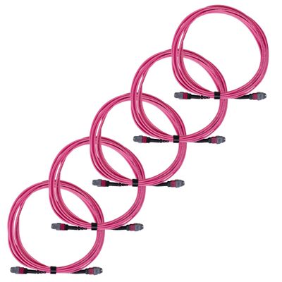 trueCABLE MTP/MPO Elite OM4 MM 12F Unpinned (F) Type B Polarity Plenum (OFNP) LOMMF UL Listed Fiber Patch Cable, 10m (32.80ft), 5 Pack
