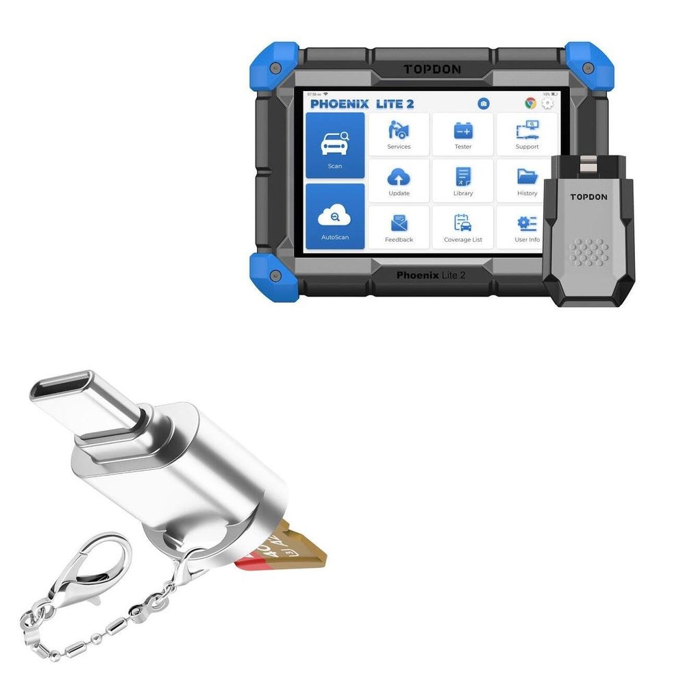BoxWave Adapter Compatible with Topdon Phoenix Lite 2 (8 in) - Micro SD Card miniReader, USB Type-C OTG Reader USB3.0 Adapter Keychain - Metallic Silver