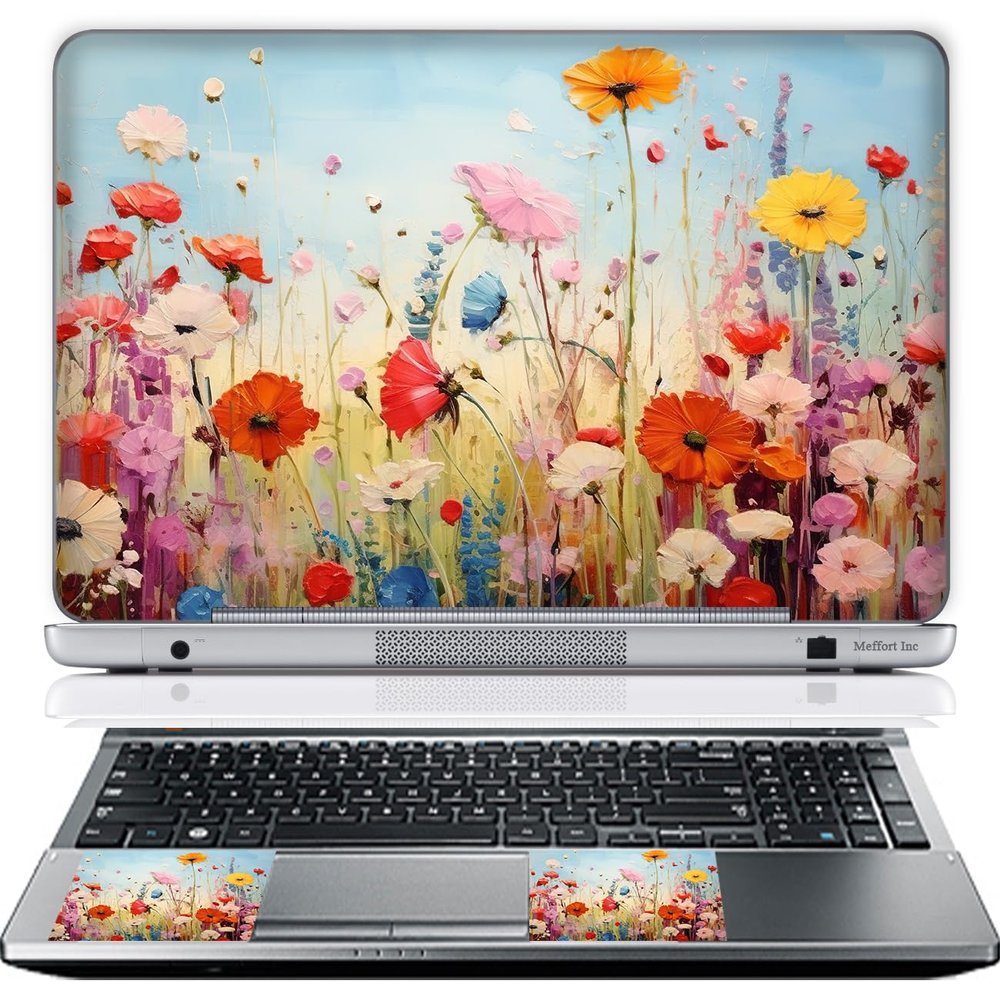 11.6 12 Inch Laptop Skin Sticker Cover Premium Sticker Cover Art Decal Decorative (Included 2 Wrist Pad Skins) - Flowers Painting