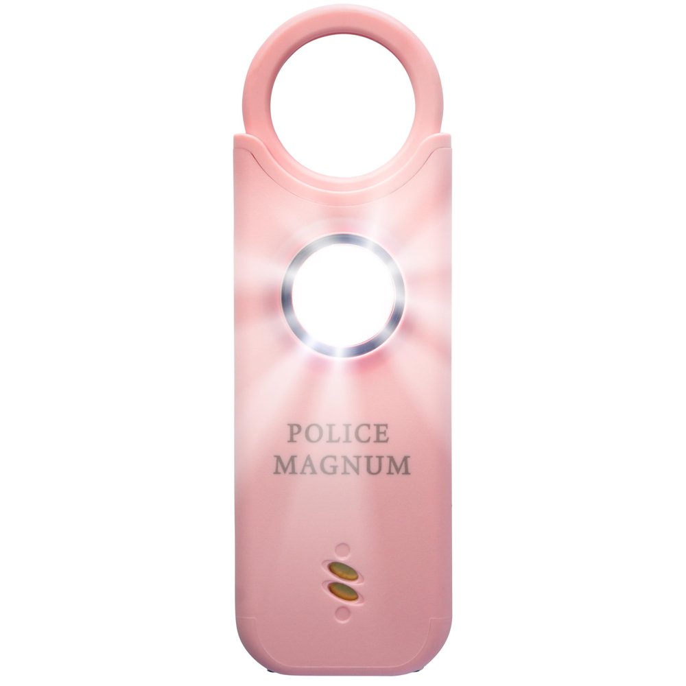 Police Magnum Personal Safety Alarm for Women- Loud 135dB Vibration Siren with Strobe Light & Motion Sensor Detection- Rechargeable USB-C and Keychain (Pink)