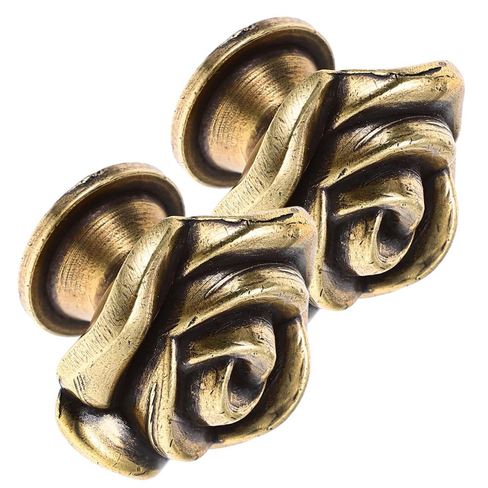 PRETYZOOM Retro Rose Cabinet Knobs 1.38 Inch Single Hole Floral Drawer Handles Vintage Style Brass Hardware for Dressers Wardrobes and Cabinets