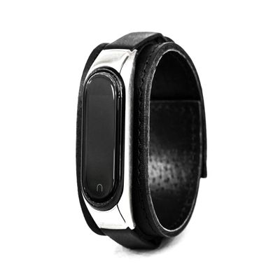 wide Leather stitched cuff band compatible with Xiaomi Mi Band 3 4 5 6 7 8, Handmade UA 2956st