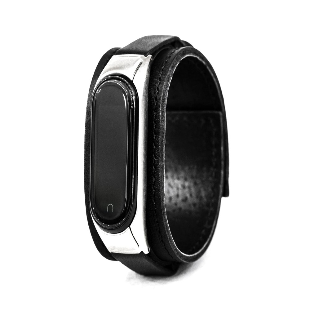 wide Leather stitched cuff band compatible with Xiaomi Mi Band 3 4 5 6 7 8, Handmade UA 2956st