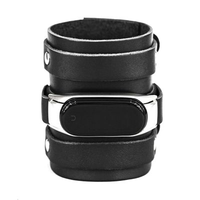 wide Leather cuff band compatible with Xiaomi Mi Band 3 4 5 6 7 8, Handmade UA 2915