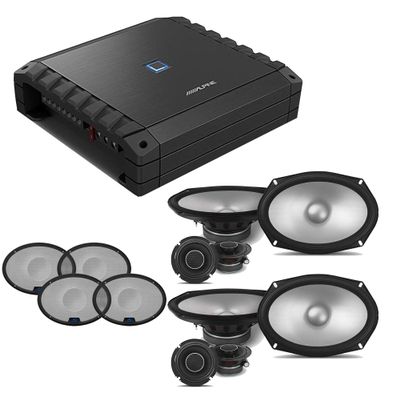 Alpine S2-A36F S-Series Class-D 4-Channel Amp w/ (2) S2-S690C 6x9 Comp & Grill Bundle