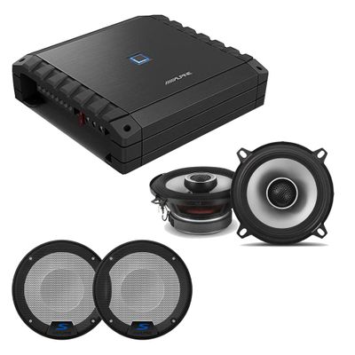 Alpine S2-A36F S-Series Class-D 4-Channel Amp w/ S2-S50 5.25" & Grill Bundle