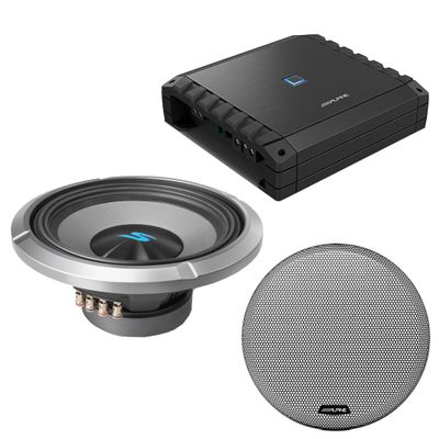 Alpine S2-A60M S-Series Class-D Amp, S2-W12D4 12" S-Series Dual 4-Ohm Car Sub & Grill