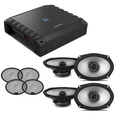 Alpine S2-A36F S-Series Class-D 4-Channel Amp w/ (2) S2-S69 6x9 Coaxial & Grill Bundle