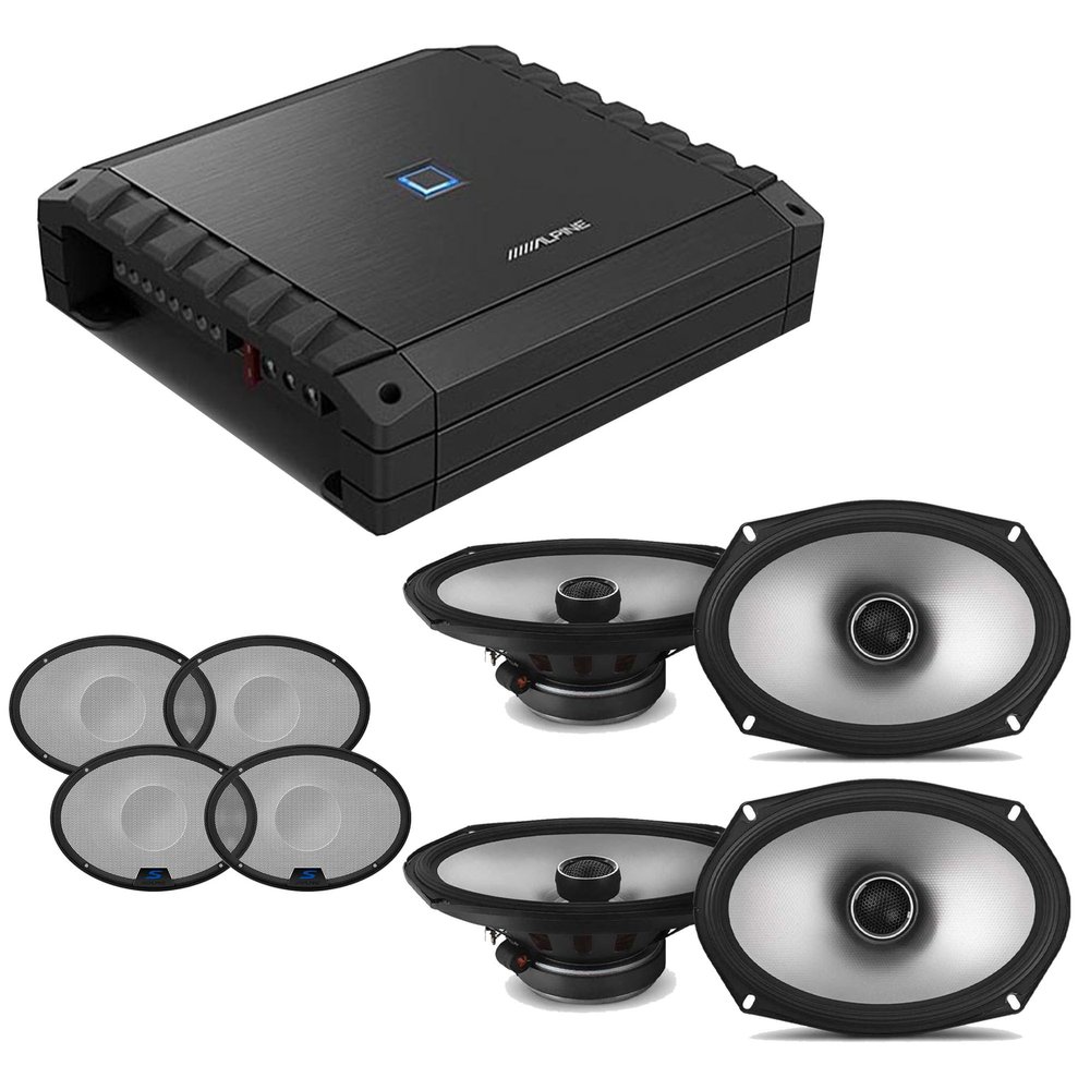 Alpine S2-A36F S-Series Class-D 4-Channel Amp w/ (2) S2-S69 6x9 Coaxial & Grill Bundle