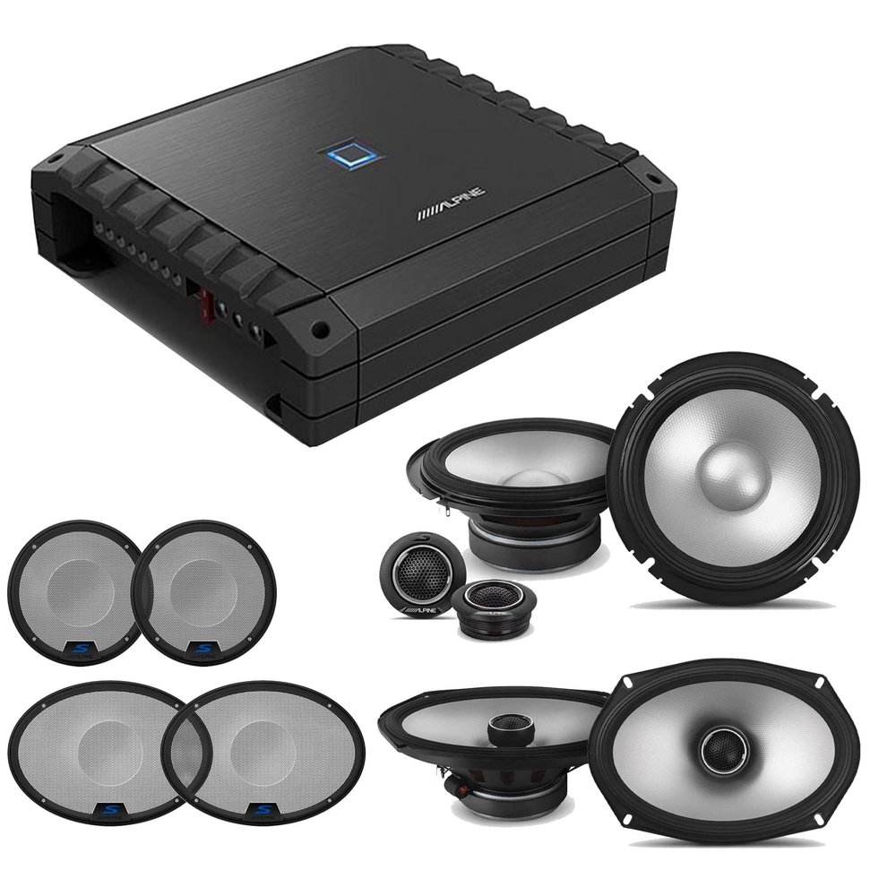 Alpine S2-A36F S-Series Class-D 4-Channel Amp w/ S2-S65C 6.5" Comp. S2-S69 6x9 Coaxial & Grill Bundle