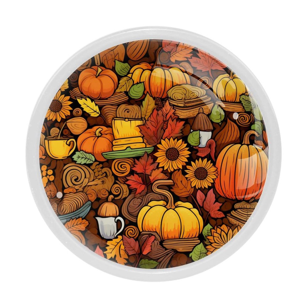 Round Drawer Pulls and Knobs,Handles for Cabinets and Drawers,4Pcs,Autumn Harvesting with Pumpkin,Closet Door Knobs