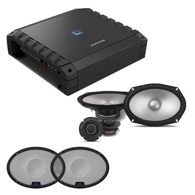 Alpine S2-A36F S-Series Class-D 4-Channel Amp w/ S2-S690C 6x9 Comp & Grill Bundle