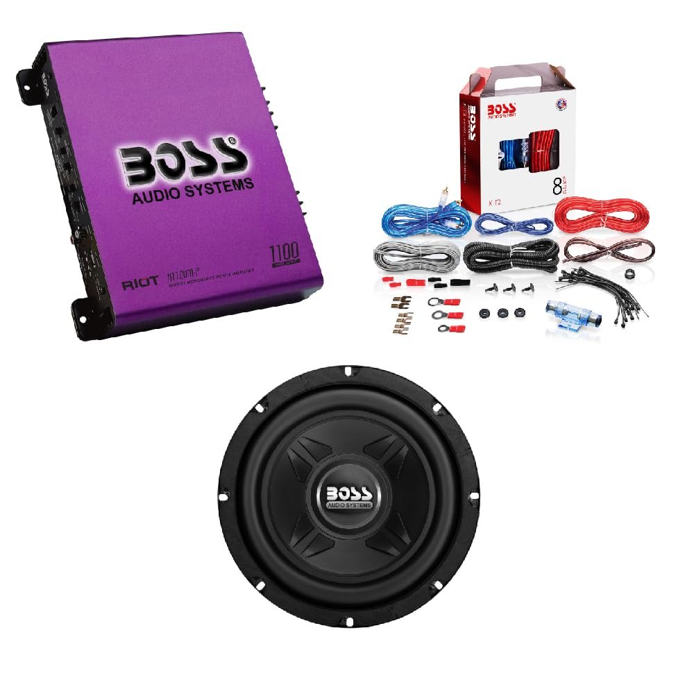 BOSS Audio Systems Monoblock Amplifier + 8 Inch Subwoofer + 8 Gauge Wiring Kit