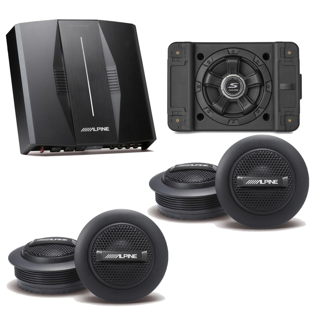 Alpine PXE-C80-88 OPTIM8 8-Channel Hi-Res Digital Sound Processor Amplifier w/SS-SB12 Subwoofer, (2) S-S10TW 1" Silk Dome Tweeter Set Bundle