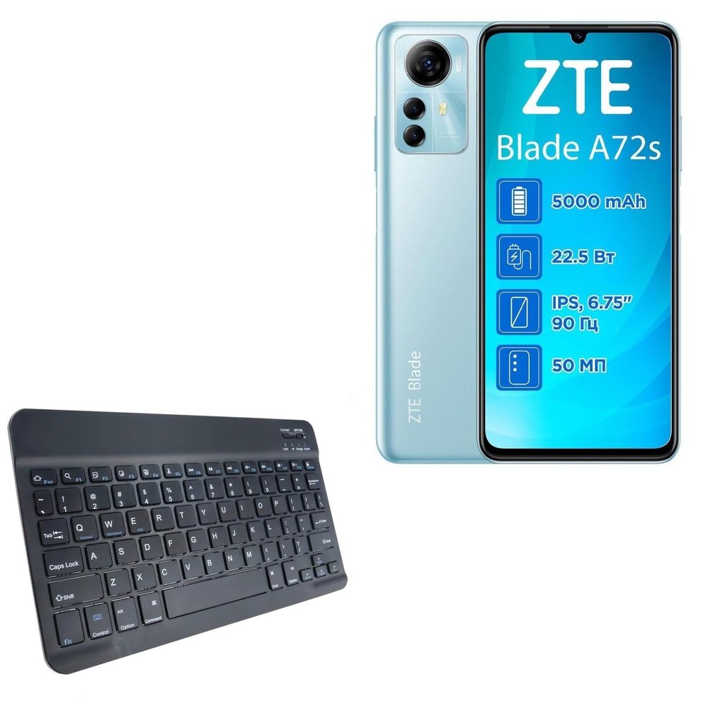 BoxWave Keyboard Compatible with ZTE Blade A72s - SlimKeys Bluetooth Keyboard, Portable Thin with Chiclet-Style Keys - Jet Black