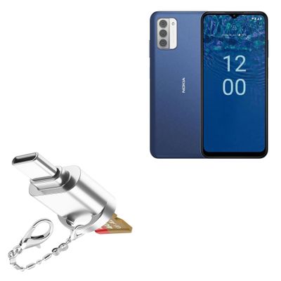 BoxWave Adapter Compatible with Nokia G310 5G - Micro SD Card miniReader, USB Type-C OTG Reader USB3.0 Adapter Keychain - Metallic Silver