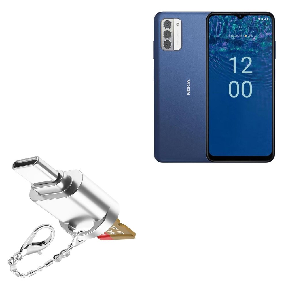 BoxWave Adapter Compatible with Nokia G310 5G - Micro SD Card miniReader, USB Type-C OTG Reader USB3.0 Adapter Keychain - Metallic Silver