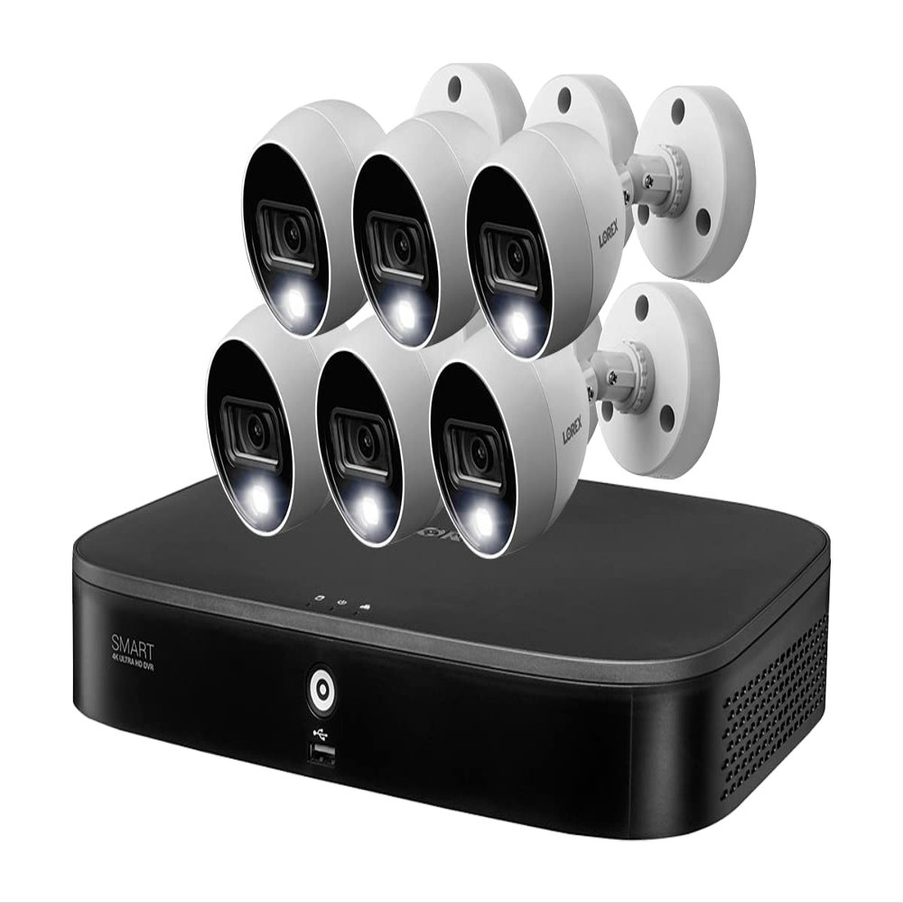 Lorex 8-Channel 4K Ultra HD Active Deterrence Security System with 6 Indoor/Outdoor Cameras, White (6 Cam 8 Channel), TD861818D6-AS
