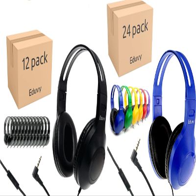 36 Pack Bundle Headphones for Classroom, Pack of 24 Wired Mixed Color Headphones and Pack of 12 Black Color School Headphones With Microphones for Elementary to College Students (36 Headphones Bundle)