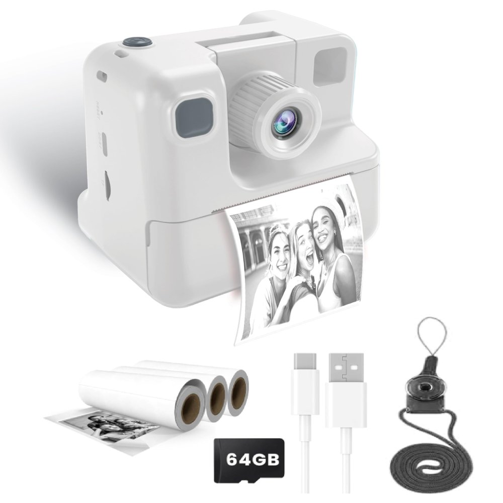 Kids Camera Instant Print, Gifts for Kids Age 3-12, Selfie HD Digital Camera with 1080P Videos, Toddler Portable Travel Toy for 3 4 5 6 7 8 9 20 Year Old Boys and Girls, 32GB SD Card