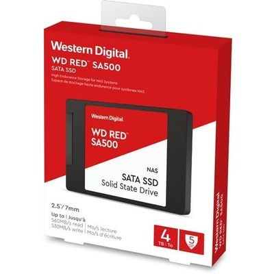 Western Digital 4TB WD Red SA500 NAS 3D NAND Internal SSD Solid State Drive - SATA III 6 Gb/s, 2.5"/7mm, Up to 560 MB/s - WDS400T2R0A