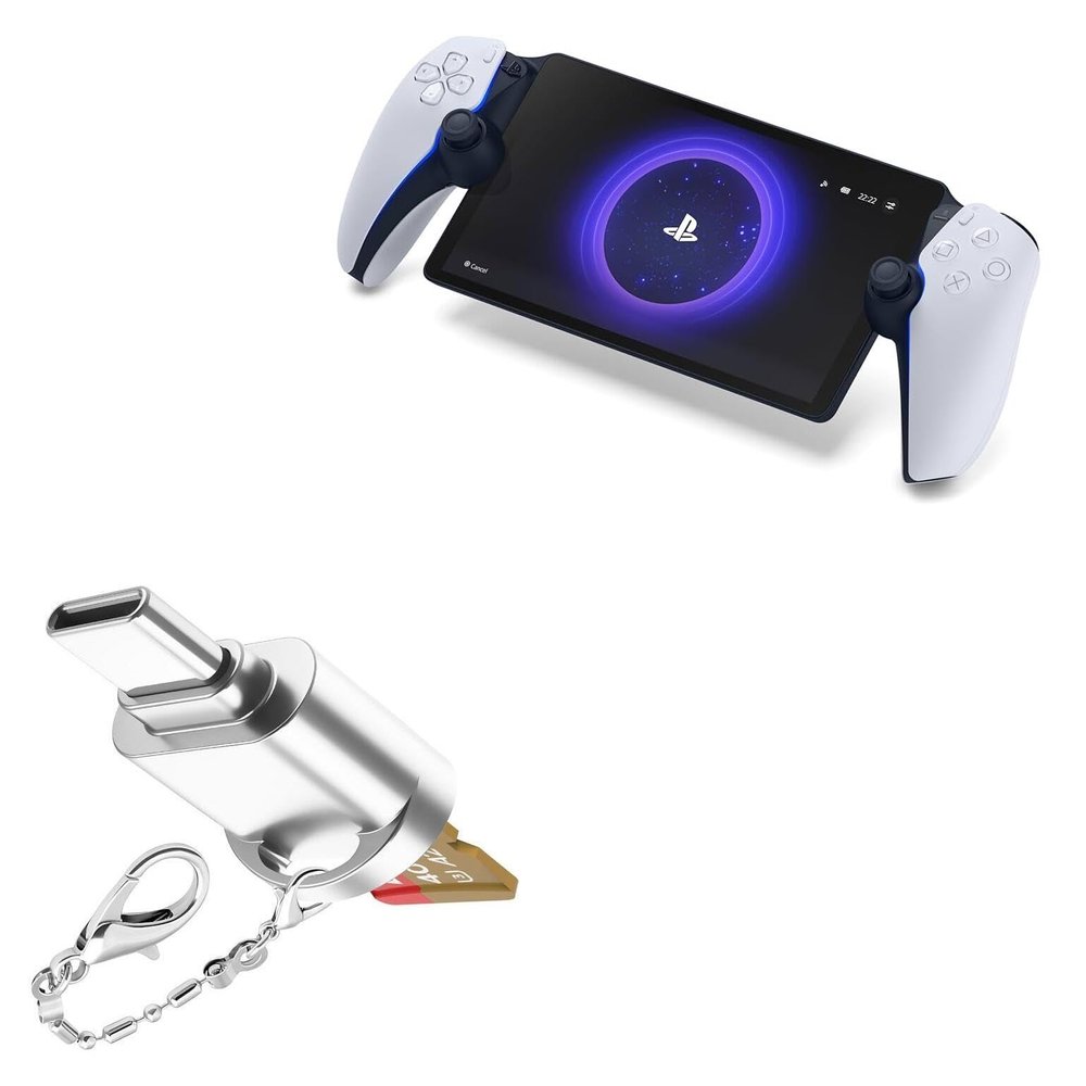 BoxWave Adapter Compatible with PlayStation Portal - Micro SD Card miniReader, USB Type-C OTG Reader USB3.0 Adapter Keychain - Metallic Silver