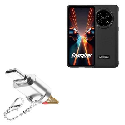 BoxWave Adapter Compatible with Energizer H67G - Micro SD Card miniReader, USB Type-C OTG Reader USB3.0 Adapter Keychain - Metallic Silver