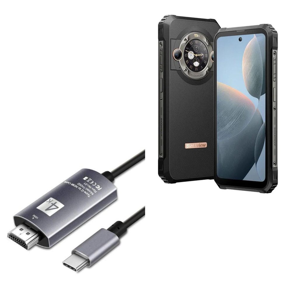 BoxWave Cable Compatible with Blackview BL9000 - SmartDisplay Cable - USB Type-C to HDMI (6 ft), USB C/HDMI Cable - Jet Black