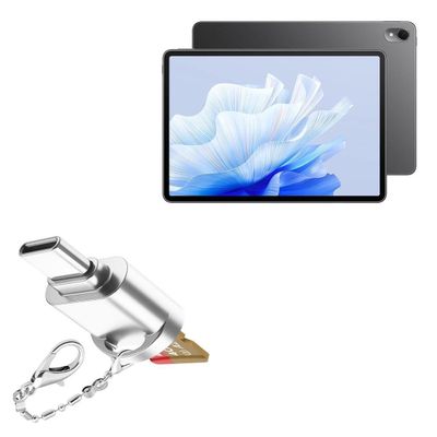 BoxWave Adapter Compatible with Huawei MatePad Air - Micro SD Card miniReader, USB Type-C OTG Reader USB3.0 Adapter Keychain - Metallic Silver