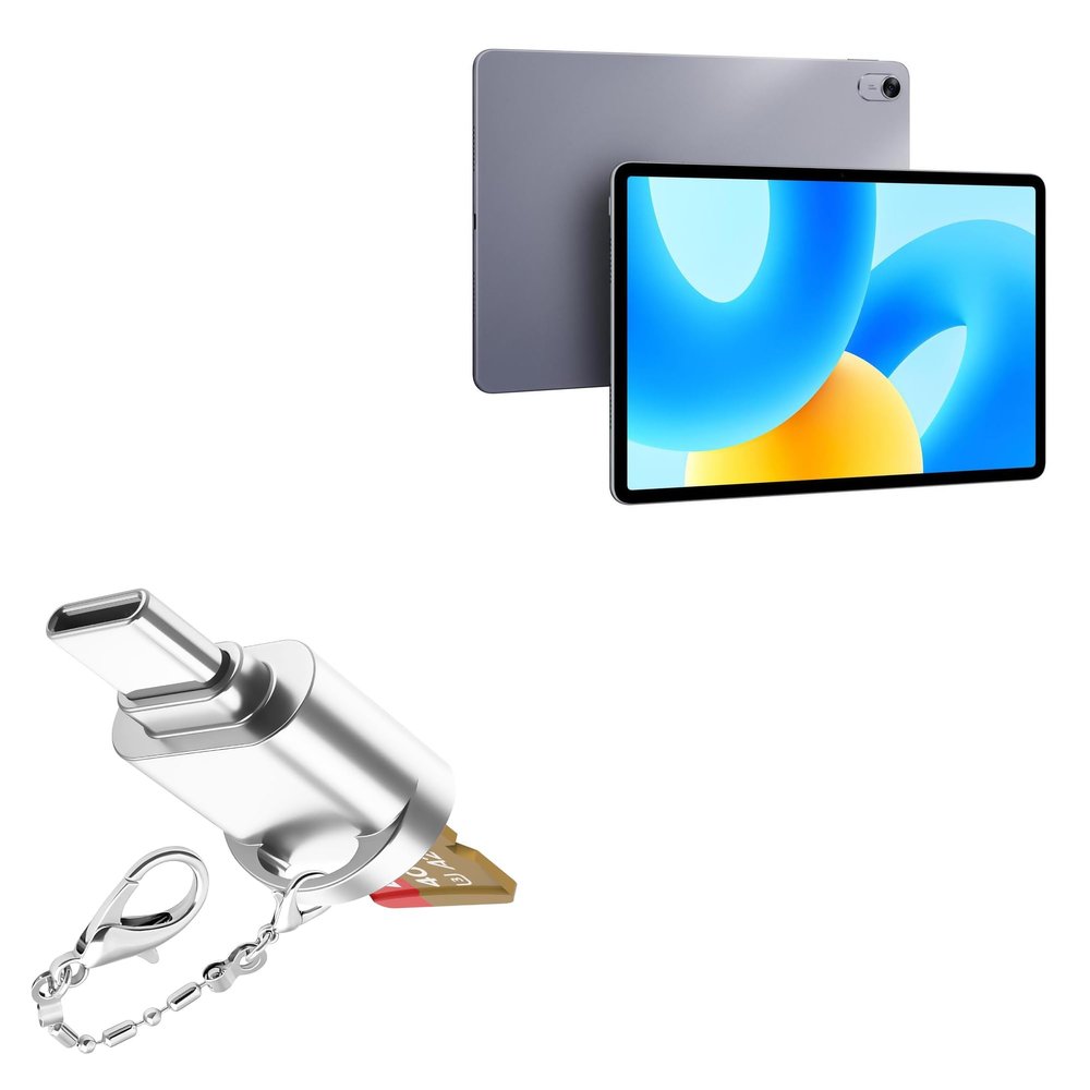 BoxWave Adapter Compatible with Huawei MatePad 11.5 - Micro SD Card miniReader, USB Type-C OTG Reader USB3.0 Adapter Keychain - Metallic Silver