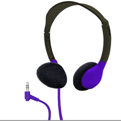 3.5 mm Plug 5 ft. Dura-Cord Personal Stereo Headphone Purple - Chew Cord & Foam Ear Cushions