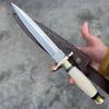 Custom Handmade D2 Steel Bone Handle Hunting Dagger Knife With Leather Sheath, Fixed Blade Knife, Bowie Knife, White view 1
