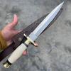 Custom Handmade D2 Steel Bone Handle Hunting Dagger Knife With Leather Sheath, Fixed Blade Knife, Bowie Knife, White view 2