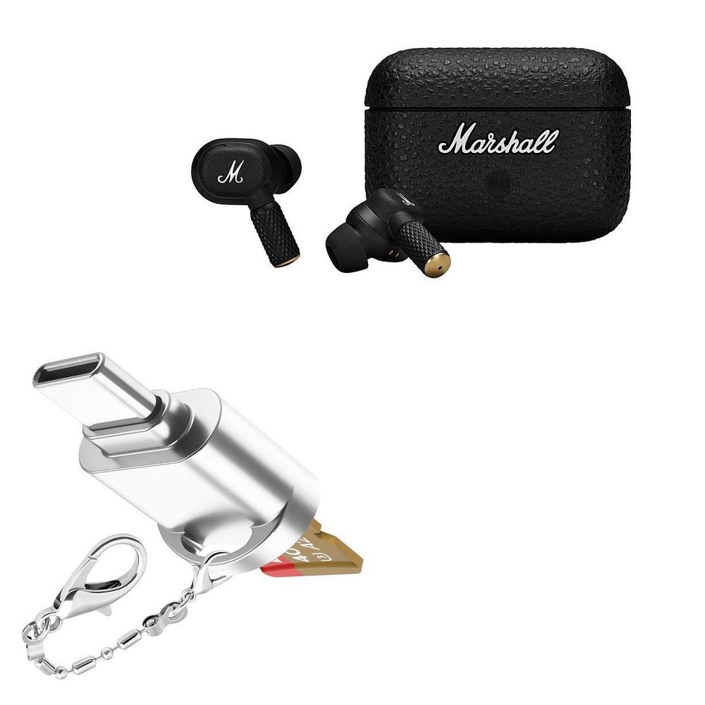 BoxWave Adapter Compatible with Marshall Motif II ANC - Micro SD Card miniReader, USB Type-C OTG Reader USB3.0 Adapter Keychain - Metallic Silver