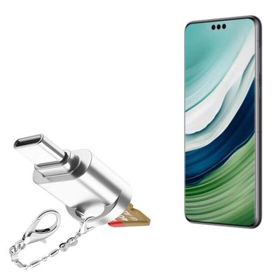 BoxWave Adapter Compatible with Huawei Mate 60 Pro - Micro SD Card miniReader, USB Type-C OTG Reader USB3.0 Adapter Keychain - Metallic Silver